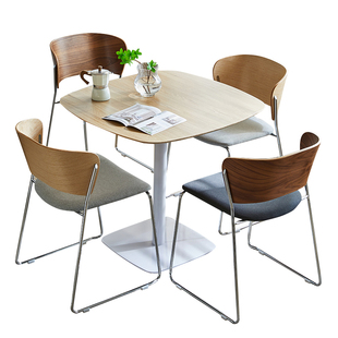 实木纹洽谈桌椅组合会议桌接待桌奶茶会客商务桌椅圆形阳台小方桌