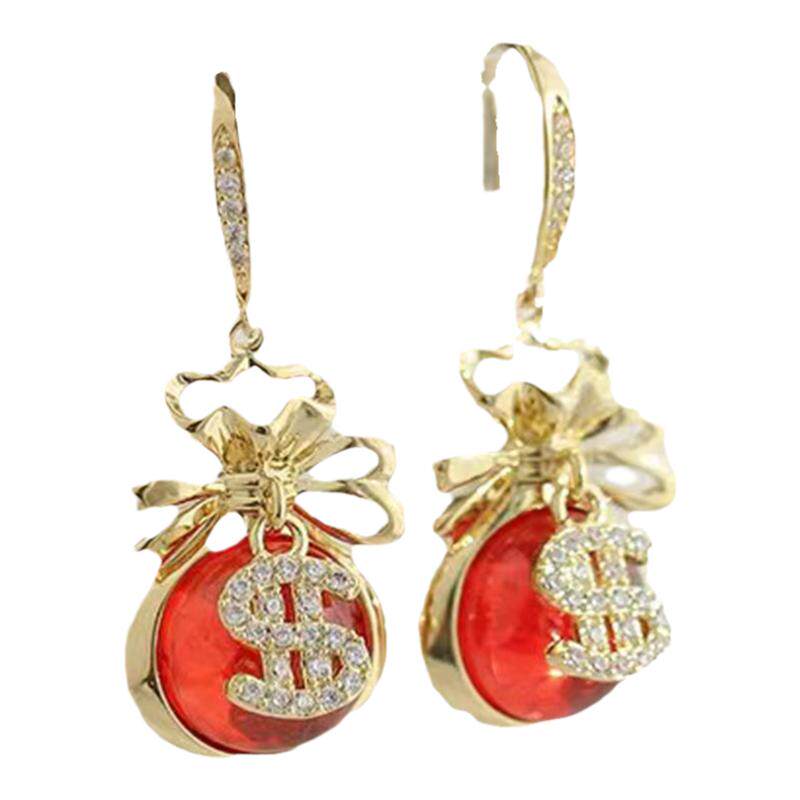 2026新款潮红色招财钱袋耳扣耳环