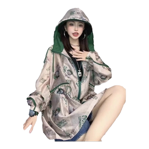 韩版字母印花防晒衣女款夏季宽松连帽透气防晒服防紫外线薄款外套