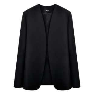 因由 极简精纺羊毛无领大牌宽松休闲时尚早春黑色显瘦西装外套女