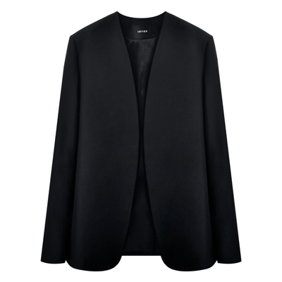 因由 极简精纺羊毛无领大牌宽松休闲时尚早春黑色显瘦西装外套女