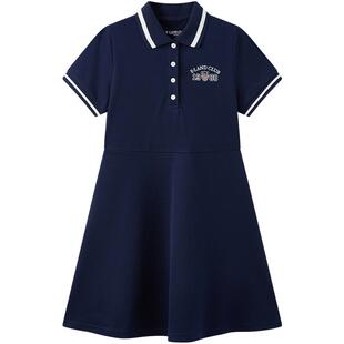 eland kids衣恋童装女童连衣裙夏季休闲学院风裙子运动翻领POLO裙