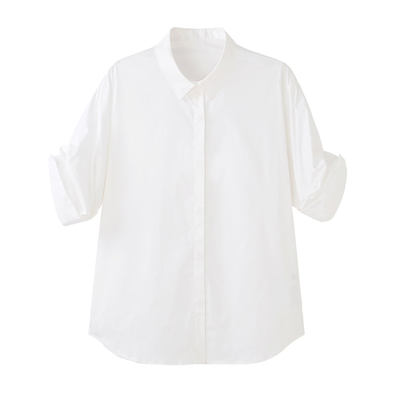 COMMON VALUE「月见」夏季新款三防卷边袖通勤极简休闲白衬衫女