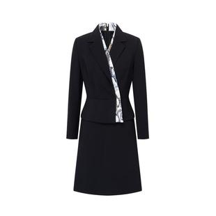 Scofield女装率性干练收腰假两件西装连衣裙领口印花拼接春季