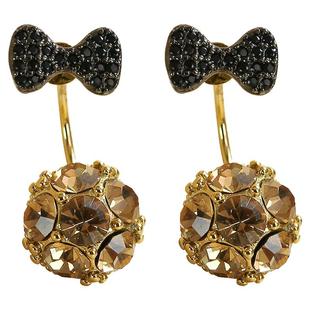 卡伦图茶色水晶耳钉女高级感耳环纯银针冷淡风小众气质蝴蝶结耳饰