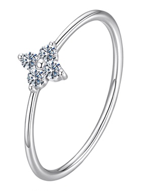 锦河畔新款幸运四叶草莫桑钻戒指婚戒 精致百搭s925纯银戒指手饰