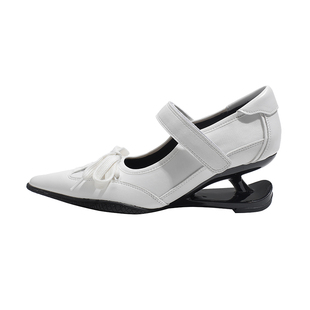 真皮~骄屿设计感尖头悬浮跟高跟鞋女2026新款白色绑带玛丽珍单鞋