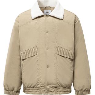 森马羽绒服男中长款2024冬新款拼接仿羊羔绒翻领夹克宽松三防外套