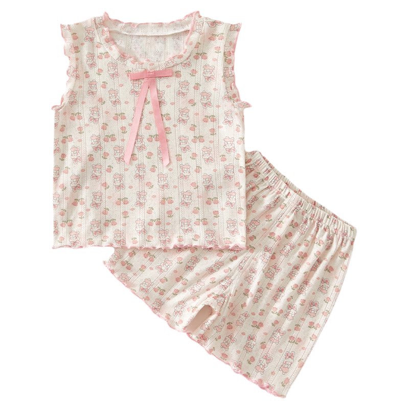 初生婴幼儿薄款衣服夏季女宝宝背心短裤分体套装无骨居家服两件套