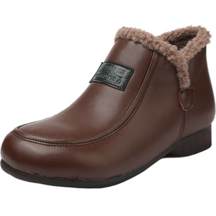 真皮软底妈妈鞋加绒皮鞋女短靴冬季中老年人鞋子保暖棉鞋大码女鞋