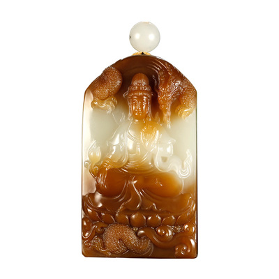 和田玉观音吊坠男款玉坠糖白