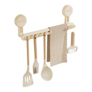 厨房吸盘挂钩免打孔挂杆锅铲勺子壁挂式一排滑轨橱柜门收纳置物架