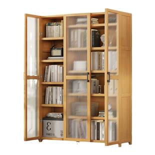 书柜学生家用实木置物架带柜门书架多层收纳柜一体靠墙防尘储物柜