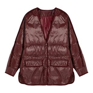 H·GENTEEL荷高新款冬装女宽松V领摩登亮面白鹅绒短款羽绒服女