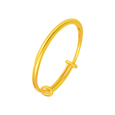 周大生黄金手镯足金宝宝光圈推拉手镯送宝宝满月周岁节日生日礼物