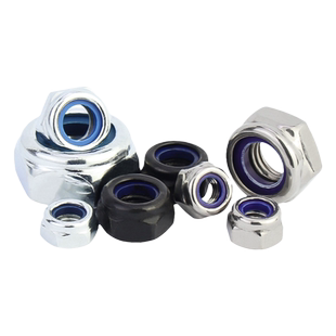 8.8级镀锌尼龙防松自锁螺母细牙锁紧黑色防滑螺丝帽M3M4M5M6M8M10