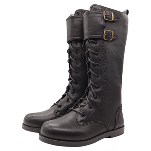 Little winkaa童鞋女童冬季新款儿童高筒双扣系带马丁靴子骑士靴