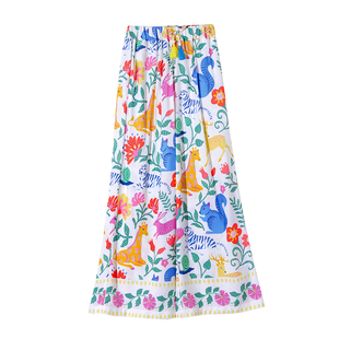 女童阔腿裤春装新款儿童防蚊裤姐妹亲子大童印花休闲度假薄款长裤