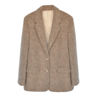 因由 长毛羊驼绒毛呢西装外套女时髦气质秋冬休闲保暖短款大衣