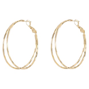 【蜜桃茶】极简主义 银色双层大耳圈耳环百搭方圆脸素圈耳夹耳饰