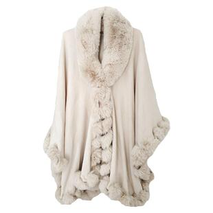 复古加大码宽松不规则仿獭兔毛领斗篷披肩女中长款纯色披风外套厚