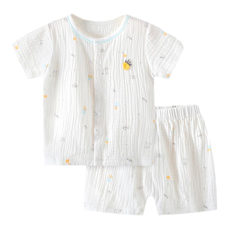 纯棉纱布男童睡衣夏季薄款夏装女童短袖家居服套装宝宝夏天婴幼儿