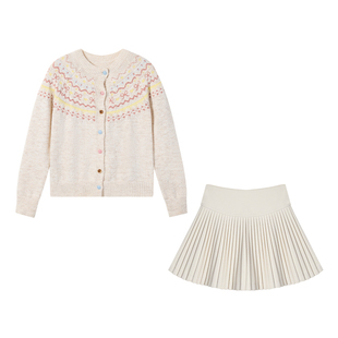 织物猪 粉绒甜心 甜美风费尔岛毛衣外套女冬季慵懒针织开衫上衣