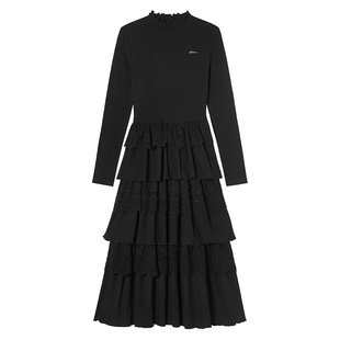 EPTISON长袖连衣裙女2025冬季新款收腰高级感穿搭黑色漂亮蛋糕裙