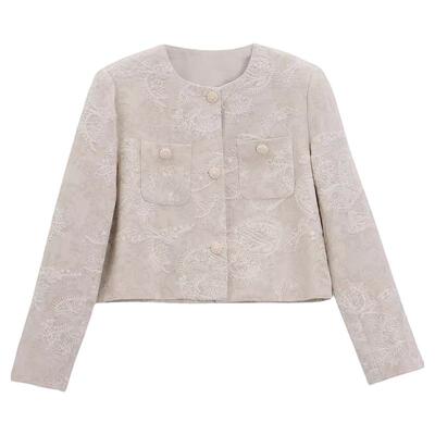 2026春季新品气质小香风格米色圆领短款时尚百搭小外套女