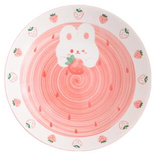 可爱萌趣草莓兔餐具碗碟陶瓷套装碗碟情侣组合家用盘子