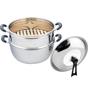 不锈钢蒸锅加高蒸笼蒸屉竹笼竹蒸笼竹制家用多层蒸锅篦子蒸格套装