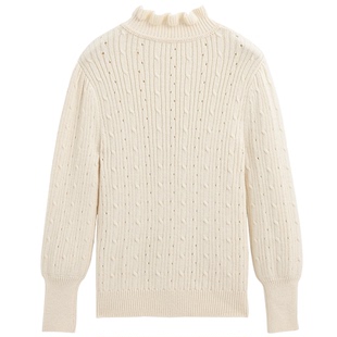 英氏童装女童加厚毛衣2025秋季新款儿童针织衫花边领打底保暖上衣