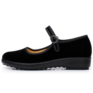 老北京布鞋女鞋单鞋平底圆头工装鞋防滑软底黑色工作鞋酒店跳舞鞋