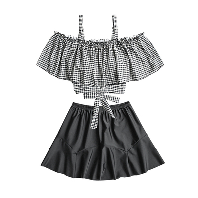 小个子荷叶边高腰遮肚分体泳衣女