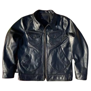 复古皮衣门多萨农场主牛皮重水洗真皮秋冬做旧翻领短款真皮夹克