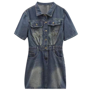 楠哥微胖大码复古牛仔连衣裙女夏季2023新款胖mm高端显瘦美式裙子