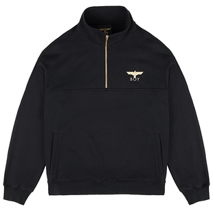 BOYLONDON春季男女同款上衣烫金潮牌半拉链套头长袖卫衣N03902