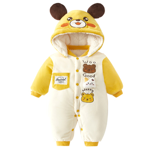 新生婴儿厚衣服秋冬款夹棉保暖满月宝宝连体衣棉服加厚外出服冬装