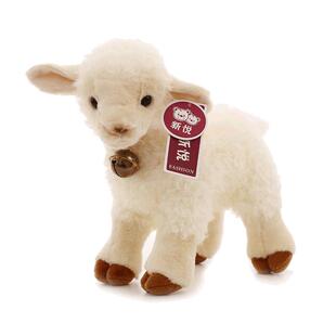 可爱仿真小绵羊公仔毛绒玩具羊驼铃铛小羊羔羊驼玩偶生日礼物白羊