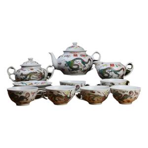 景德镇567瓷粉彩龙凤双喜茶具