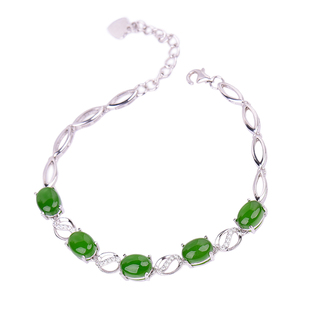 天然和田玉碧玉手链女款s925纯银正品翡翠绿宝石手链手串日韩简约