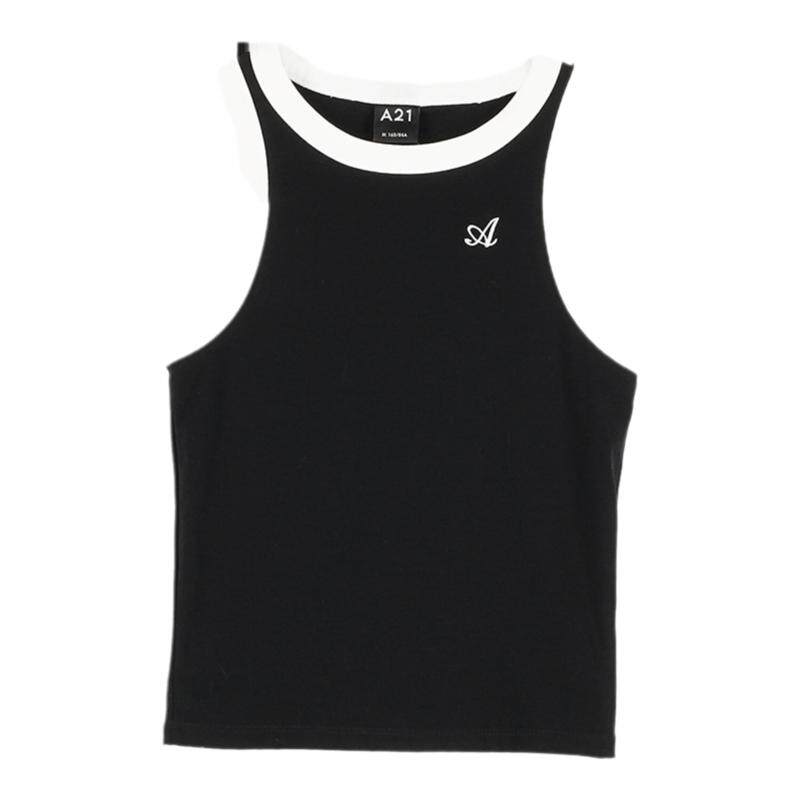 A21女装夏季吊带薄款撞色短款修身简约打底针织修身圆领美式背心