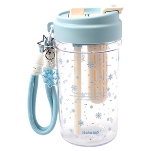 恒度女生高颜值夏日水杯雪花吸管杯耐高温学生便携tritan塑料杯子