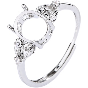 原创设计镀S925银经典简约开口戒指空托镶嵌琥珀宝石翡翠圆形蛋面