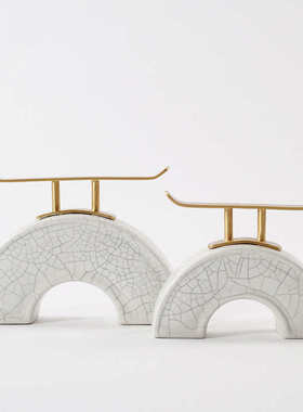 新中式陶瓷假山样板房酒店会所客厅博古架玄关装饰品桌面软装摆件