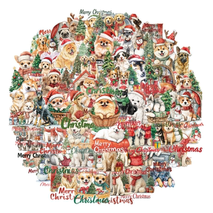 56张圣诞节主题merry christmas创意贴纸狗圣诞帽贴画ins装饰手机笔记本背景墙卧室水杯平板吉他DIY透明贴画