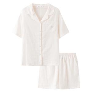 三福女夏季少女短袖纯棉睡衣套装奶油风撞色清新宽松家居服517805