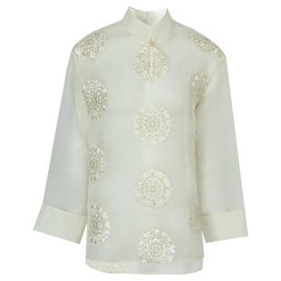 COCOBELLA新中式白色绣花气质衬衫国风立领微透内搭上衣SR3228-2