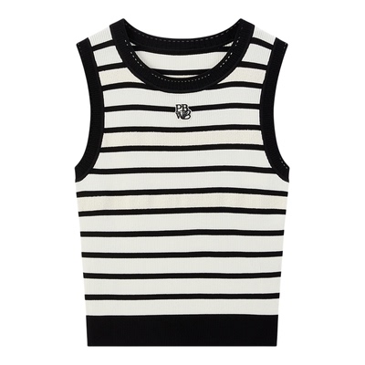 太平鸟 女装2025年新款黑白条纹可内搭显瘦背心毛衫A1EFF1460