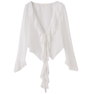 300斤甜美风荷叶边上衣胖莹莹大码女装胖mm夏季轻薄优雅遮肉开衫